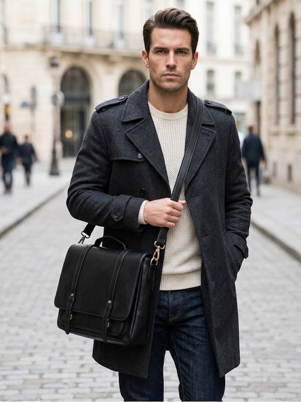 ECOSUSI Classic Black Leather Men's Bag backpack